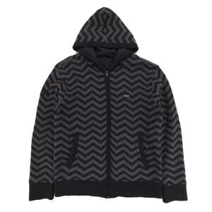 RVCA Wool Angora Knit Hoodie Zip Jacket Chevron Stripe 90s Grunge Streetwear Y2k